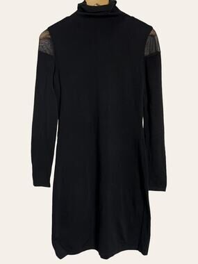 Lauren Ralph Lauren Black Turtleneck Long Sleeve Mesh Detail Knit Dress Size S
